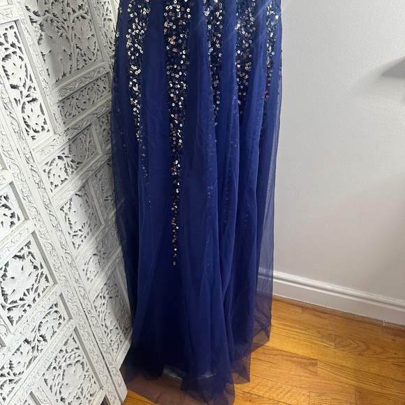 Goddiva London Navy Blue Off Shoulder Sequin Fairycore Formal Event Prom Dress - Picture 4 of 9